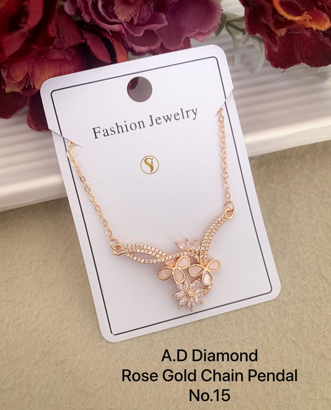 8 Designer AD Diamond Rose Gold Chain Pendant Wholesale Shop In Surat
